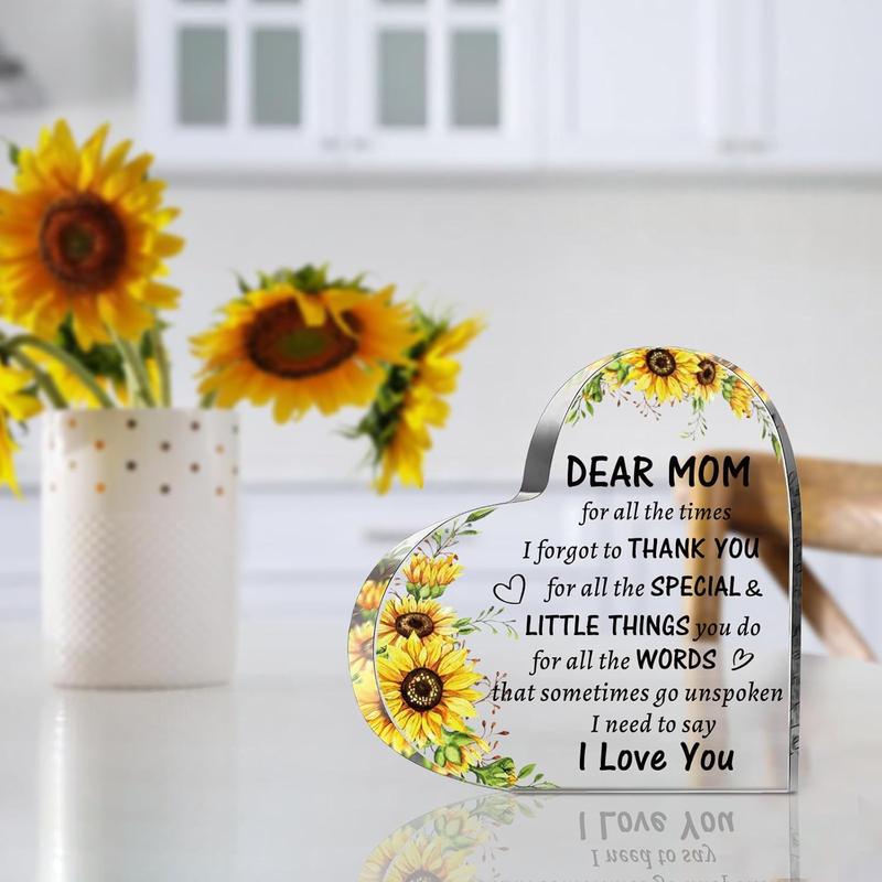 Birthday Gifts for Mom from Daughter Son, To My Mom Acrylic Heart Sign Presents, Mothers Day Christmas Valentines Day Gifts for Mom from Kids, I Love You Mom Gifts Acrylic