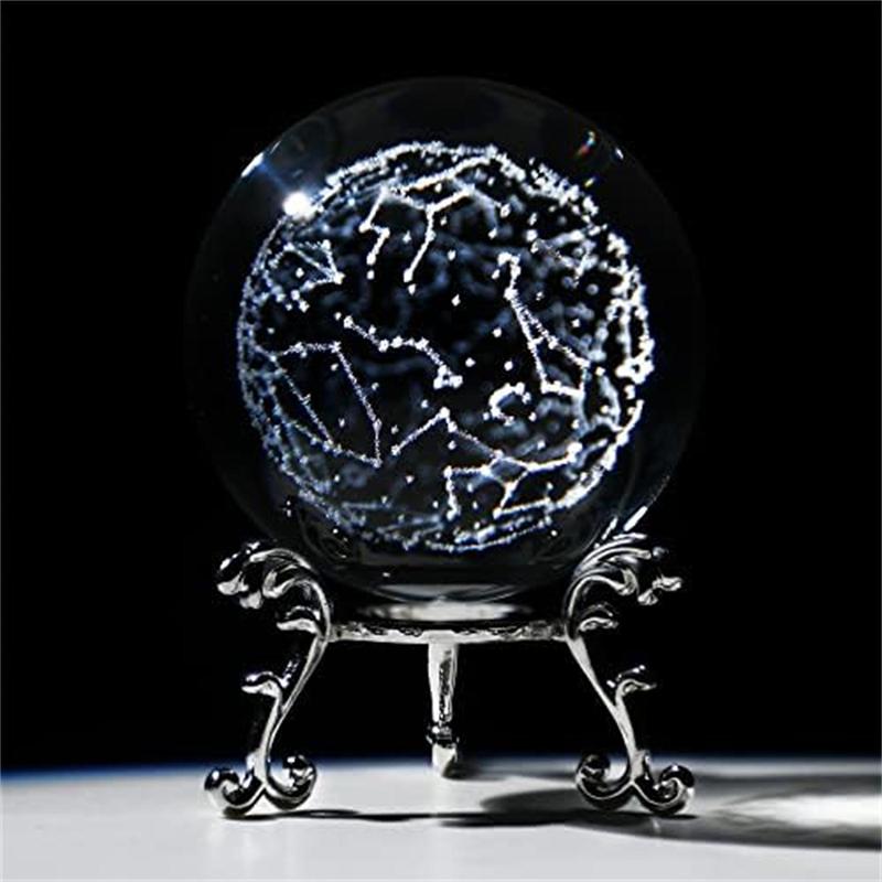 Constellation Pattern Artificial Crystal Decorative Ball, 3D Laser Engraved Glass Ball, Creative Art Decoration for Home Office Desk