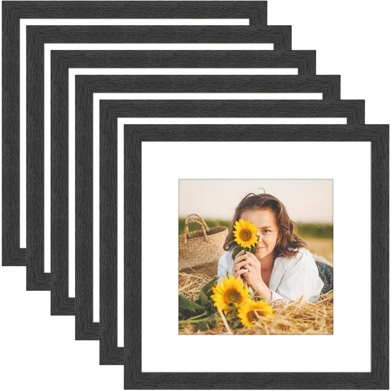 12X12 Picture Frame Rustic Black Wood Set of 6,Display Square Pictures 8X8 with Mat or 12X12 without Mat,Multi Photo Frames Collage for Wall - Gallery Wall Frame Set VMUZEDER