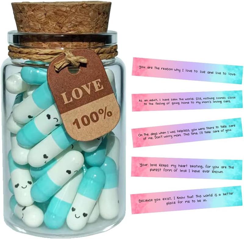 Mothers Day Gifts Prewritten Message In Capsule Lovely Notes Pills Birthday Gifts For Mom From Daughter Son (Light Blue Mom 50pcs)