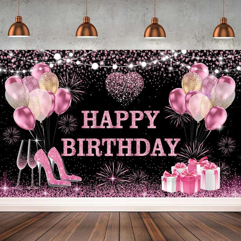 180x120 cm Pink Gold Happy Birthday Backdrops Cloth 71x47 in. Birthday Photography Backgrounds Glitter Black Rose Gold Birthday Banners Rose Gold Happy Birthday Sign Decoration for Women Girl