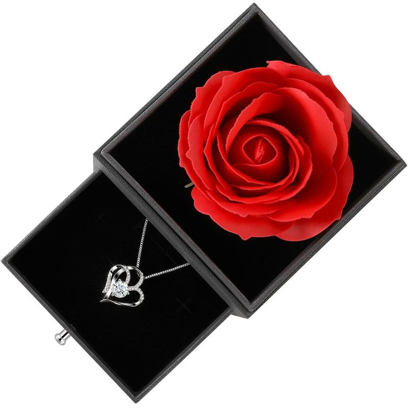 Rose & Heart Design Gift Box, 1 Set Including Light Up Rose & Necklace & Greeting Card with Box, Gift for Mom Wife Women Sister Grandma Girlfriend