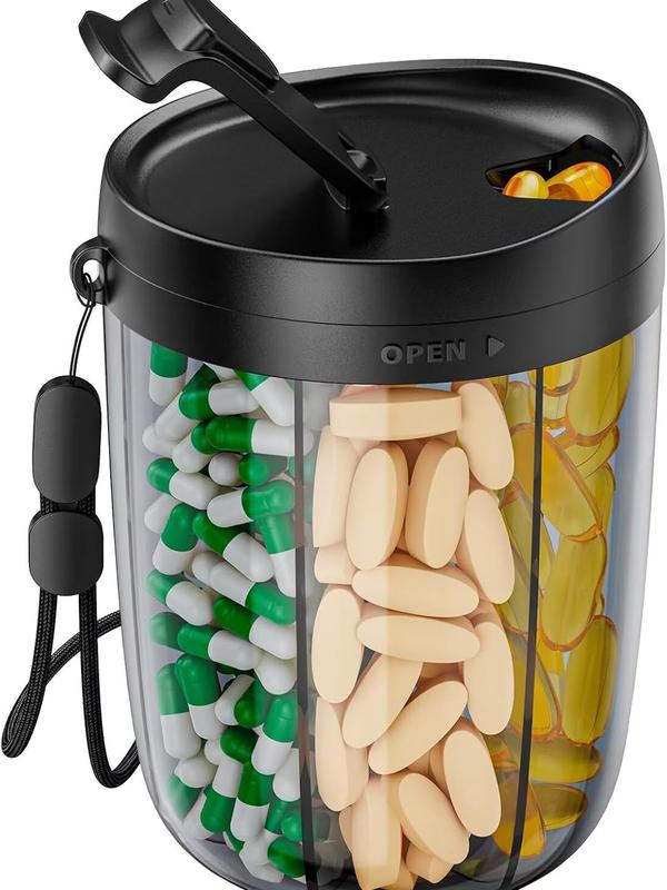 Large Supplement Organizer Bottle, Holds Plenty of 6 Various Vitamins in 1 Pill Dispenser with Anti-Mixing & Wide Openings Design, Easy to Retrieve Meds, Includes 20 Pcs Stick-on Labels