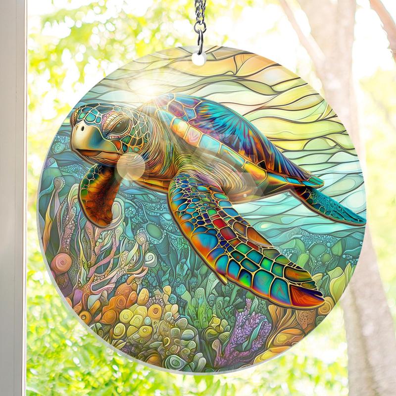 Sea Turtle Suncatcher, Beach Decor - Turtle, Beach House Decor, Beach Themed Gifts for Men Women, Boho Beach, Sea Theme Decor, Turtle Decorations - Window Suncatcher Hanging Decorations