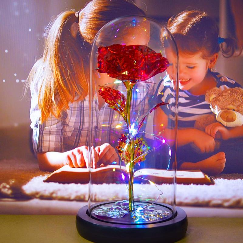 Rose Flower Gifts for her,Artificial Flower Lasts in A Glass Dome, Unique Gifts is for Mothers Day,Christmas,Anniversary,Valentine's Day (red)