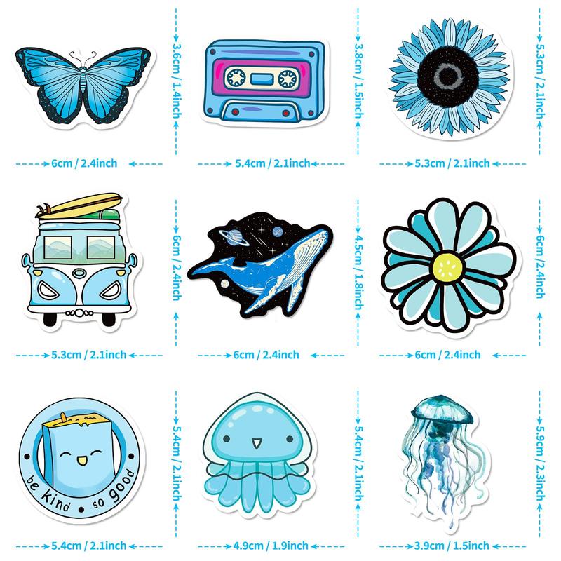 Blue Decorative Sticker Pack, 50pcs set Cute Blue Stickers Vinyl Stickers, Decor Stickers, Creative DIY Toys for Boys Girls, Aesthetic Stickers for Water Bottles, Laptop, Cellphone