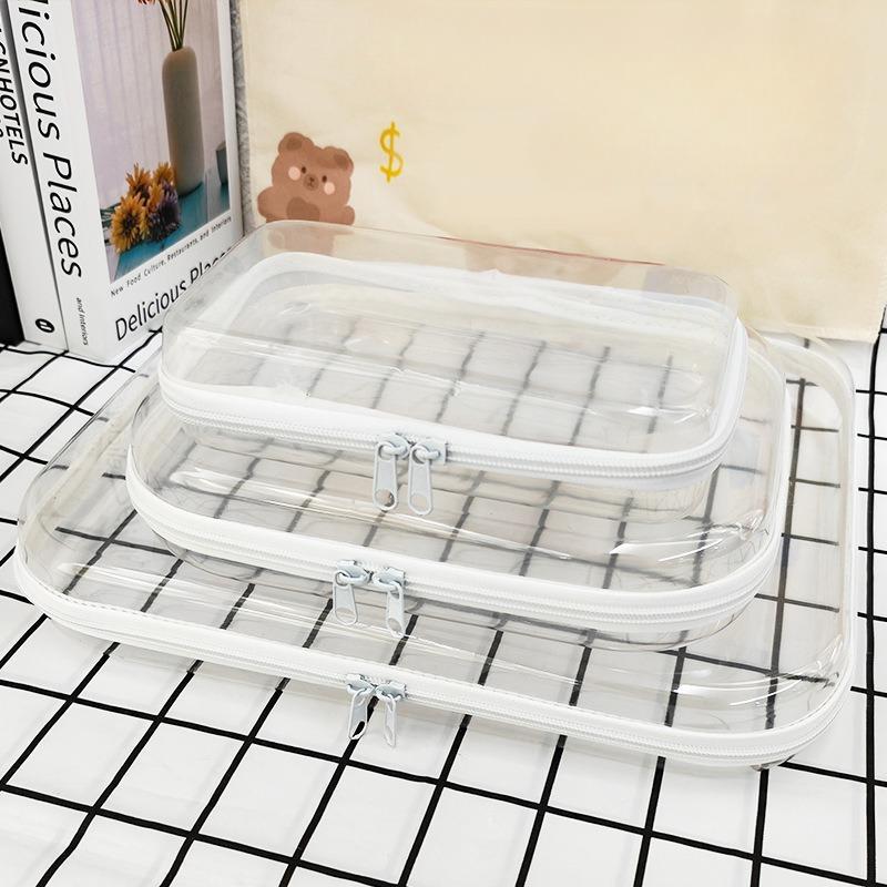 Clear Storage Box Set, 2 3 Counts Large Capacity Zipper Storage Box, Portable Storage Organizer for Skin Care, Clothes, Books,  Plastic Containers, Travel Toiletry Bag