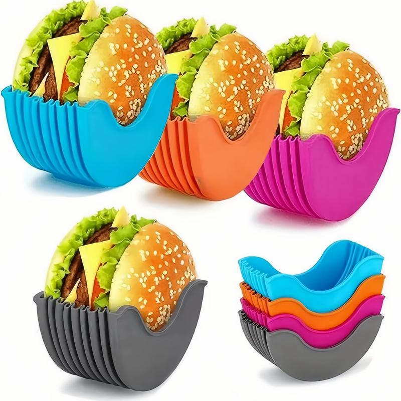 Reusable Burger Holder, 4 Counts Silicone Burger Storage Box, Burger Tool Holder, Kitchen Storage Box for Home Dining Room Picnic