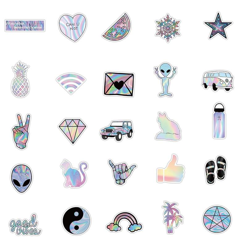 Holographic Laser Series Graffiti Sticker Set, 50pcs DIY Creative Supplies for Decorating Walls, Doors And Furniture, Room Decor, Boyfriend Gifts, Fall Decor, Home Decor