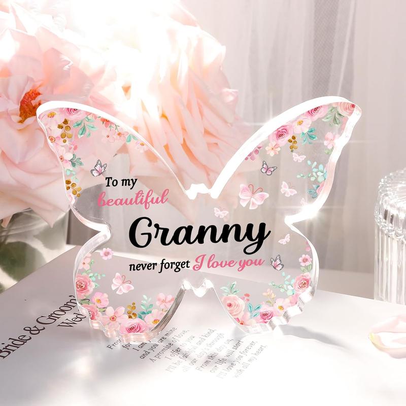 Gifts for Granny, Unique Granny Christmas Gift - 5x3.8x0.5 Inch Butterfly-Shaped Acrylic Plaque Keepsake - Mothers Day Gift, Grandparent Day Gift, Birthday Christmas Gift for Granny