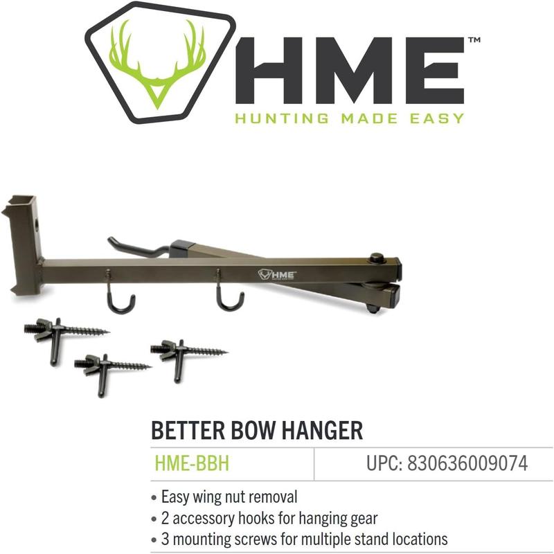 HM  High-Quality Easy-to-Attach Secure Better Tree Stand Bow Hanger - Includes Two Accessory Hooks and Three Mounting Screws