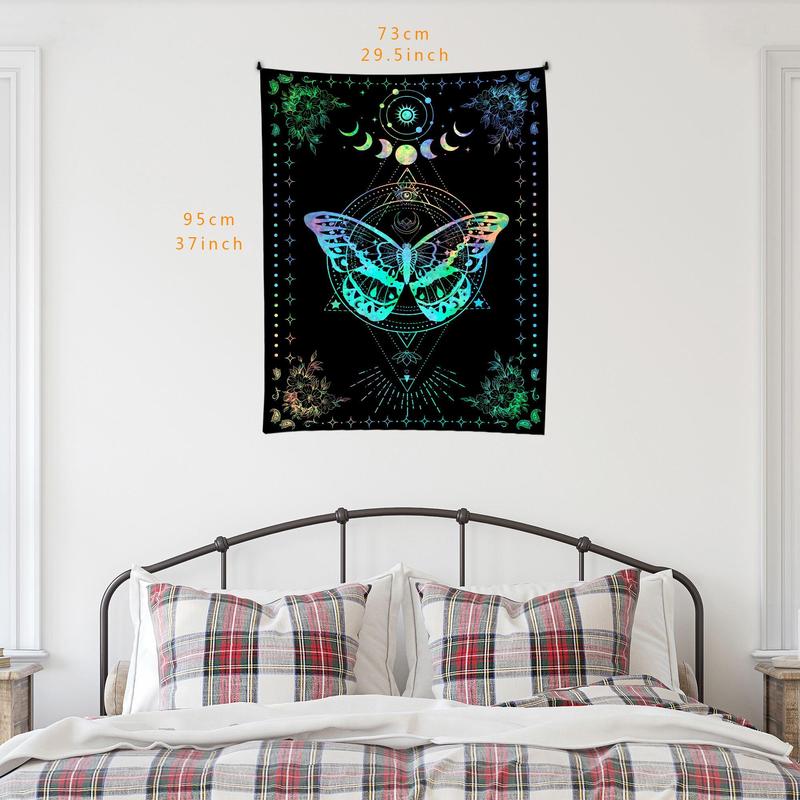 1 Count Dreamy Butterfly Pattern Throw Blanket, Boho Moon & Butterfly Tapestry, Wall Hanging Decor for Home Bedroom Living Room