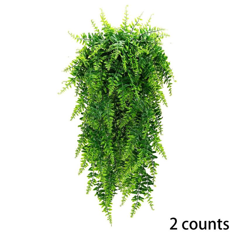 Artificial Boston Fern, 2counts Fake Hanging Plant Vine Outdoor Decoration Plant for Wall, Wedding Party Decor