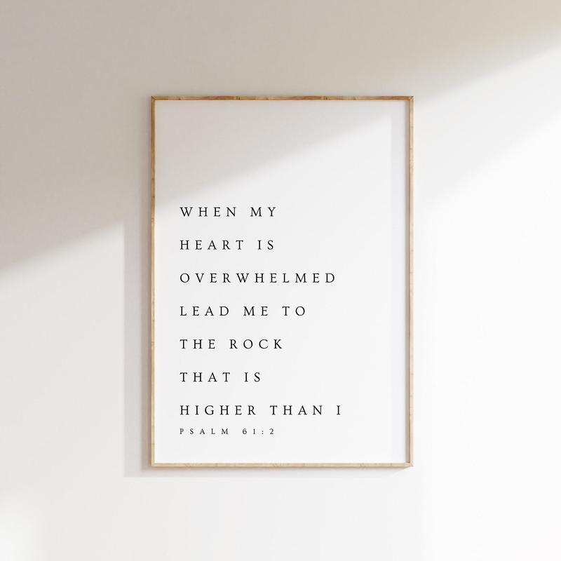 BOUTIQUEBILLING Psalm 61:2, When My Heart Is Overwhelmed, Bible Verse Wall Art, Modern Christian , Minimalistic Decor, Scripture Print Unframe