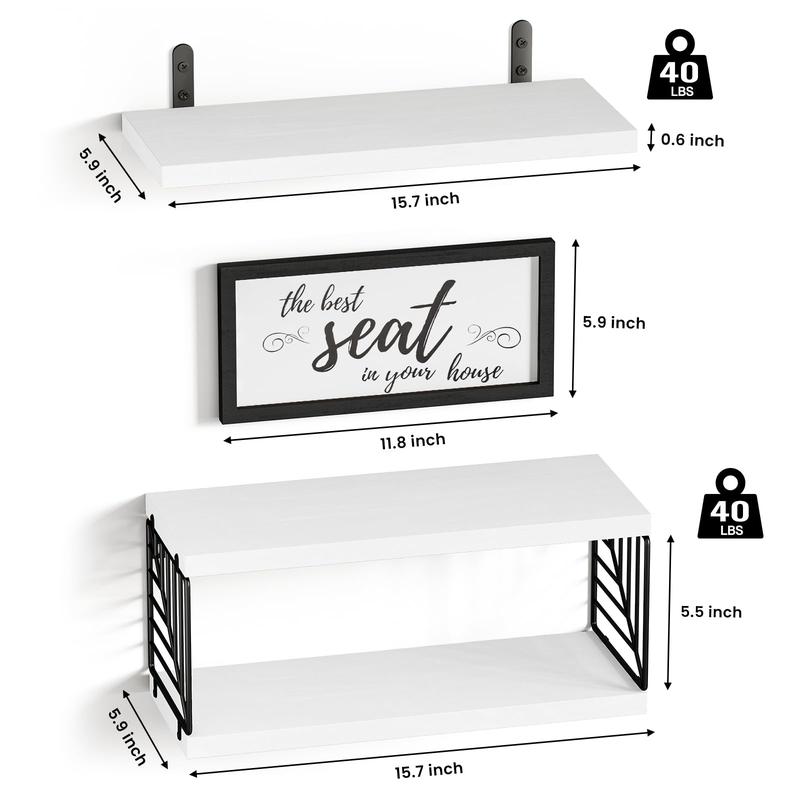 ‎Bathroom Shelves Over Toilet Paper Storage Wall Mounted Farmhouse Decor Decorations Aesthetic Décor Sign Small Floating Wall Shelf 2+1 Set 16 inch, Black