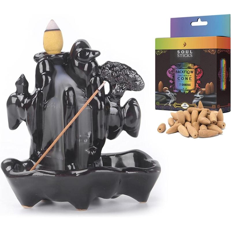 Zen Forest Backflow Burner + 7 Chakras Backflow Incense Cones Combination Set