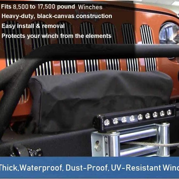 Winch Cover, Heavy Duty Waterproof Dust-Proof Winch Protection Cover, for Electric Winches 8500-17500 Lbs, Indoor Outdoor (21.5” X 9.5” X 7.5”) - Black