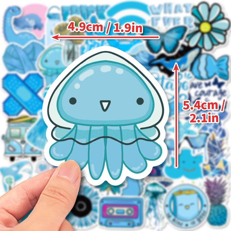 Blue Decorative Sticker Pack, 50pcs set Cute Blue Stickers Vinyl Stickers, Decor Stickers, Creative DIY Toys for Boys Girls, Aesthetic Stickers for Water Bottles, Laptop, Cellphone