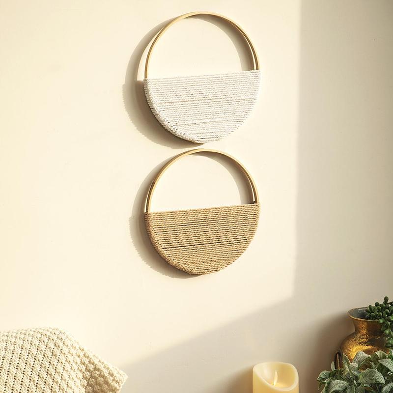 2pcs Wooden Circle Hanging Decoration, Bohemia Style Minimalistic Wall Art Ornament For Home Living Room Bedroom Decoration