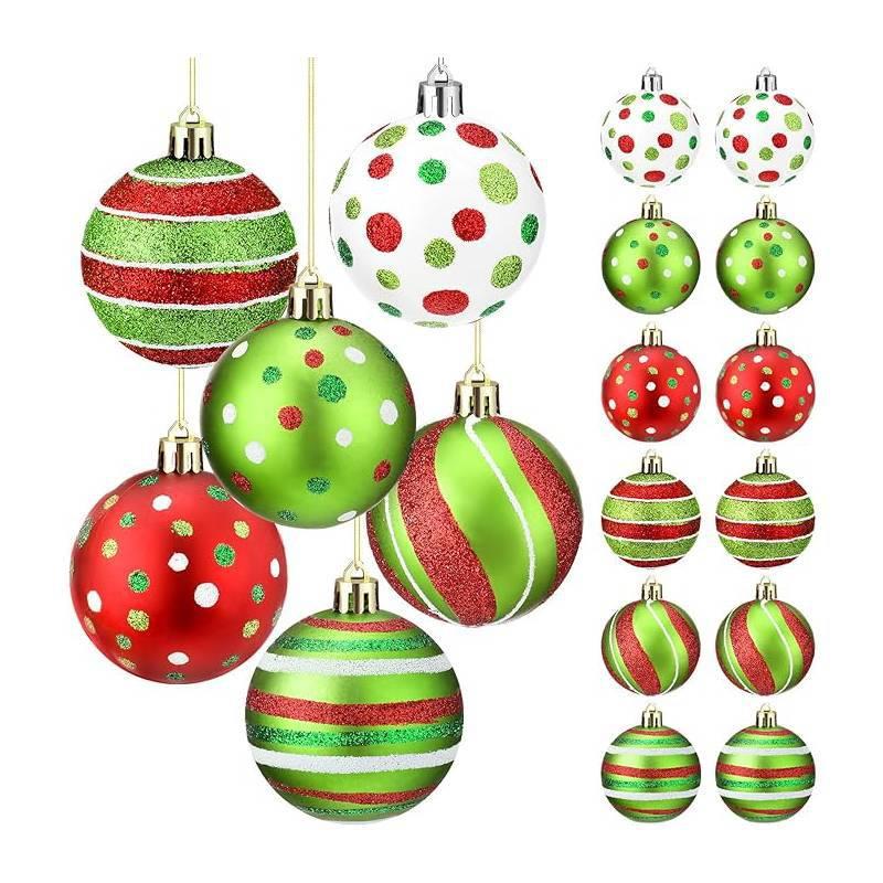 Christmas Ball Ornament Set, 12pcs set  Classics Stripe & Pot Pattern Ball Pendant with Storage Box, Christmas Tree Decorations for Holiday Festivities