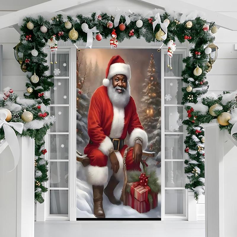 Santa Claus Door Cover, 1 Count Christmas Themed Door Hanging Banner, Festive & Party Supplies for Home Living Room Bedroom