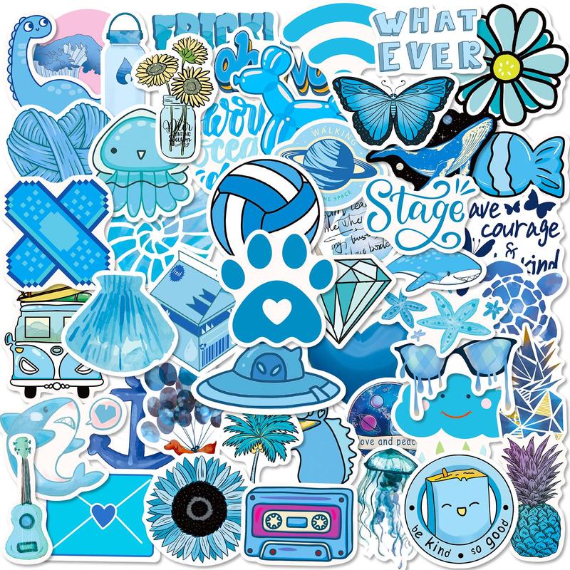 Blue Decorative Sticker Pack, 50pcs set Cute Blue Stickers Vinyl Stickers, Decor Stickers, Creative DIY Toys for Boys Girls, Aesthetic Stickers for Water Bottles, Laptop, Cellphone