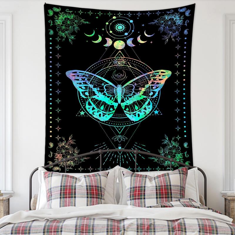 1 Count Dreamy Butterfly Pattern Throw Blanket, Boho Moon & Butterfly Tapestry, Wall Hanging Decor for Home Bedroom Living Room