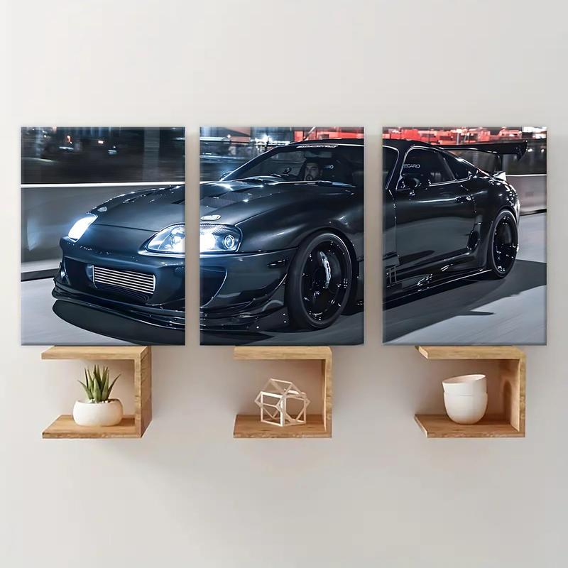 Car Pattern Canvas Painting with Frame, 3 Counts Wooden Canvas Wall Art, Modern Wall Art Decor for Home Living Room Bedroom Office, Christmas 2024 Ornament, Christmas Gift Ideas, Stocking Stuffers