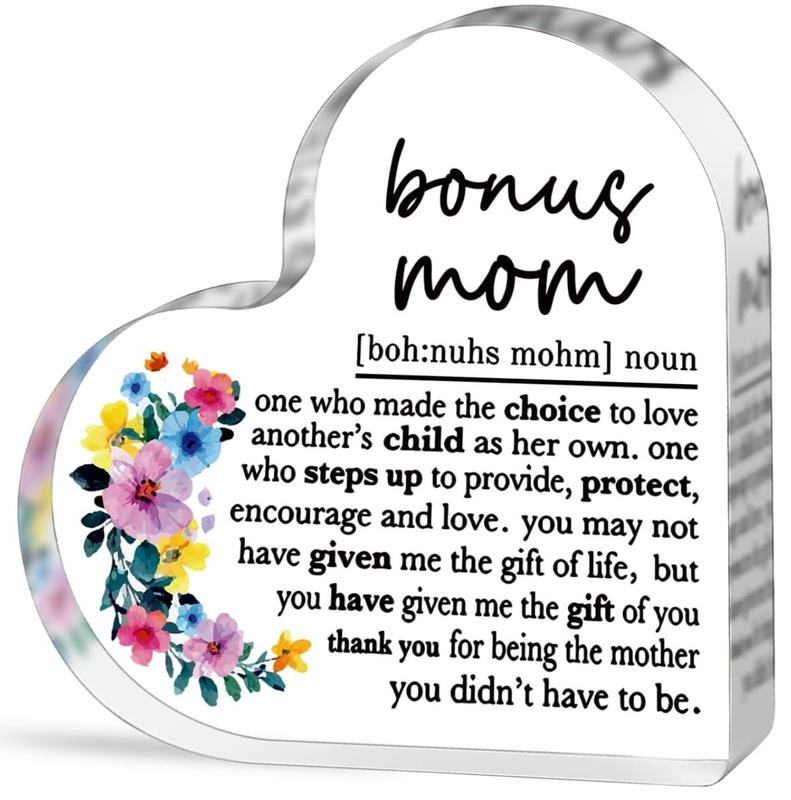 Bonus Mom Gifts, Birthday Gift Mothers Day Gift for Step Mom, Stepmother, Gifts for Bonus Mom Birthday Gift for Bonus Mom Definition Acrylic Plaque Desk Signs