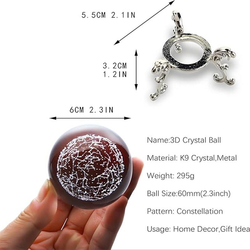 Constellation Pattern Artificial Crystal Decorative Ball, 3D Laser Engraved Glass Ball, Creative Art Decoration for Home Office Desk