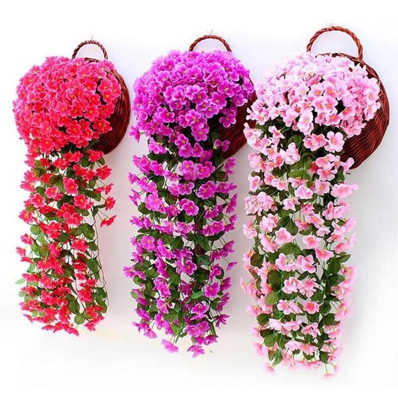 Artificial Hanging Flowers for Outdoor, 2 Pack Violet Ivy Fake Hanging Flowers for Outdoor Home Wedding Garden Decoration Decorative Fruit