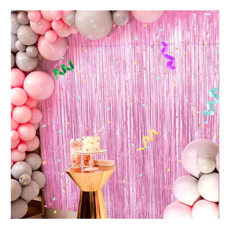 Fringe Backdrop, Pink Backdrop, Foil Fringe Curtains, 3 Counts 3.3x6.6ft Tinsel Curtain Backdrop Streamers for Valentine's Day Birthday Wedding Bachelorette Party Supplies Graduation Decorations