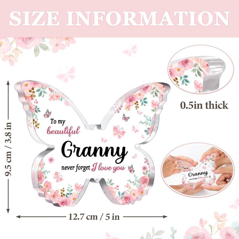 Gifts for Granny, Unique Granny Christmas Gift - 5x3.8x0.5 Inch Butterfly-Shaped Acrylic Plaque Keepsake - Mothers Day Gift, Grandparent Day Gift, Birthday Christmas Gift for Granny