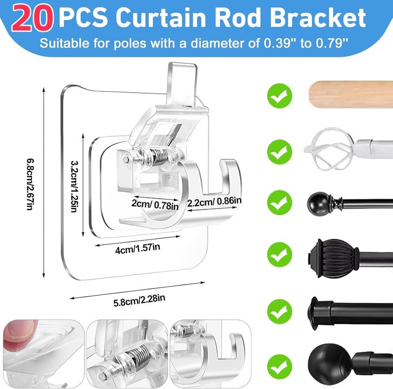 20PCS Telescopic Rod Fixing Clamp for Curtain Rods, Shower Curtains, Towels and Doors - Hangable, Organiser