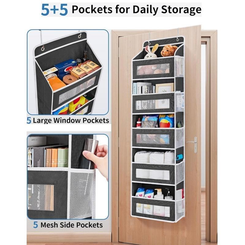 Over Door Organizer, Hanging Storage Organizer with 5 Large Pockets and 5 Mesh Side Pockets, Over Door Storage Organizer for Kids Toys, Shoes, Diapers