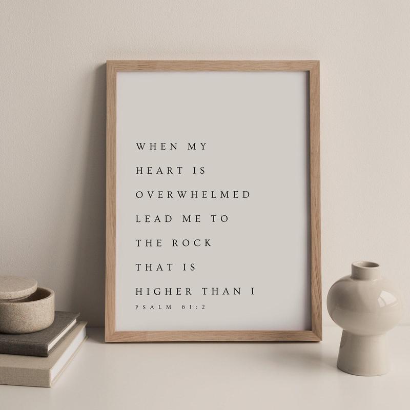 BOUTIQUEBILLING Psalm 61:2, When My Heart Is Overwhelmed, Bible Verse Wall Art, Modern Christian , Minimalistic Decor, Scripture Print Unframe