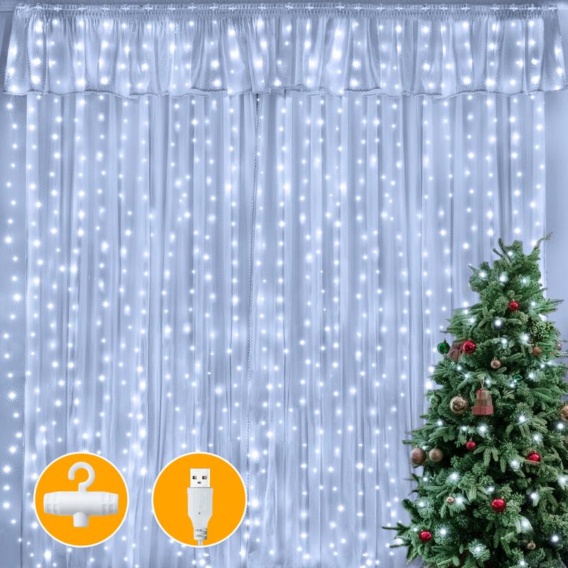 Ollny LED Curtain String Light, 1 Count Fairy Curtain Light with Hook for Window Bedroom Indoor Party Wall Decor Christmas Gift Halloween Decorations