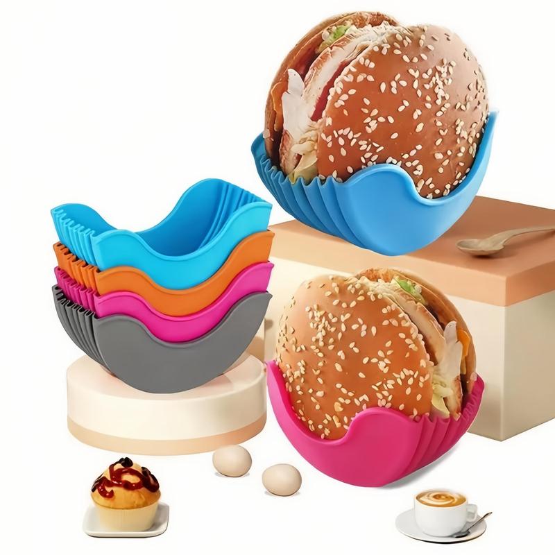 Reusable Burger Holder, 4 Counts Silicone Burger Storage Box, Burger Tool Holder, Kitchen Storage Box for Home Dining Room Picnic