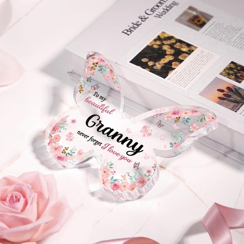 Gifts for Granny, Unique Granny Christmas Gift - 5x3.8x0.5 Inch Butterfly-Shaped Acrylic Plaque Keepsake - Mothers Day Gift, Grandparent Day Gift, Birthday Christmas Gift for Granny