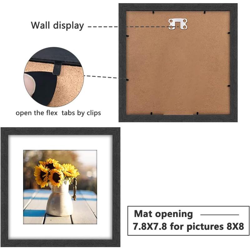 12X12 Picture Frame Rustic Black Wood Set of 6,Display Square Pictures 8X8 with Mat or 12X12 without Mat,Multi Photo Frames Collage for Wall - Gallery Wall Frame Set VMUZEDER