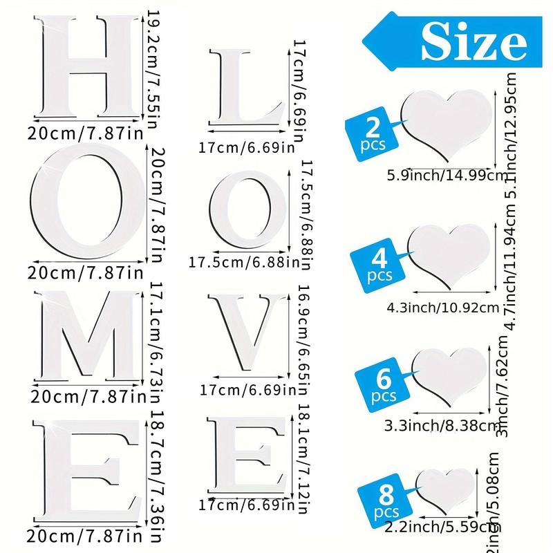 Love Letter & Heart Shaped 3D Mirror Wall Sticker, 28pcs set Home Sign Acrylic Wall Decal, DIY Wall Decor for Home Living Room Bedroom