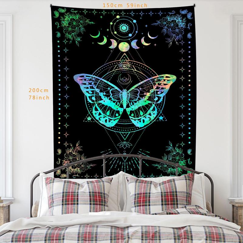 1 Count Dreamy Butterfly Pattern Throw Blanket, Boho Moon & Butterfly Tapestry, Wall Hanging Decor for Home Bedroom Living Room