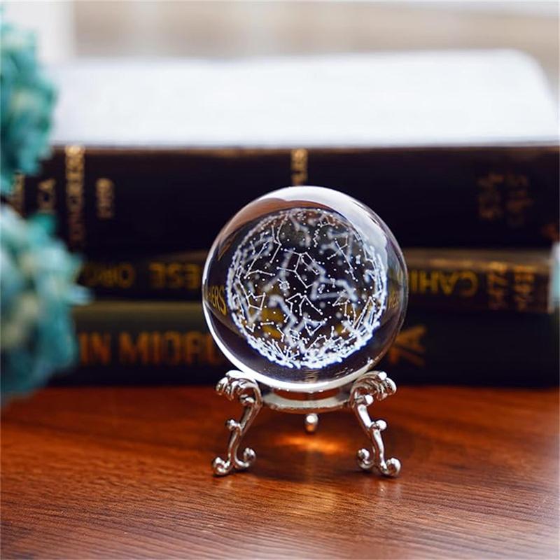 Constellation Pattern Artificial Crystal Decorative Ball, 3D Laser Engraved Glass Ball, Creative Art Decoration for Home Office Desk