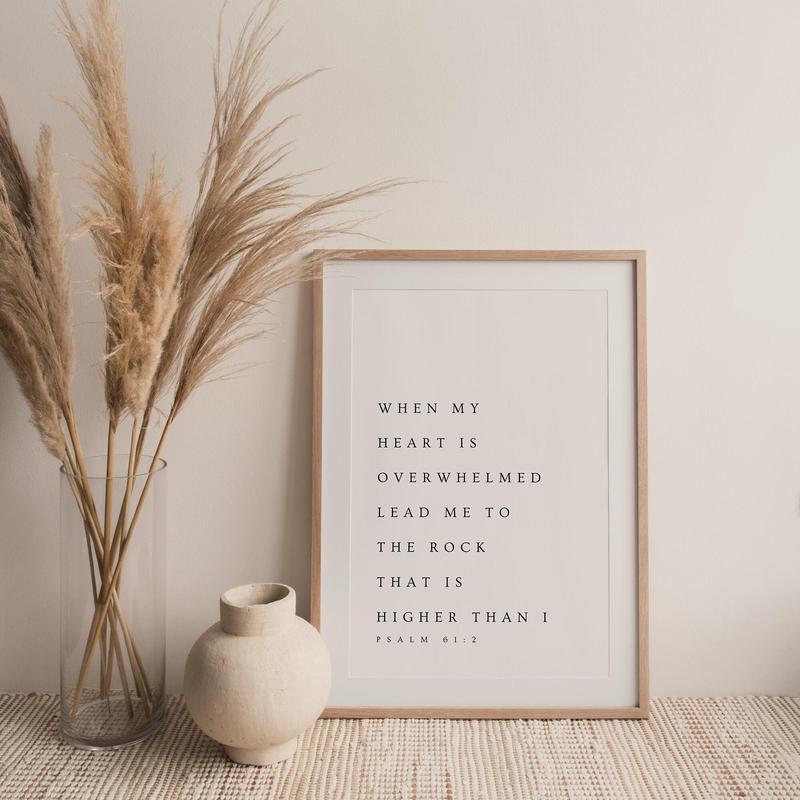 BOUTIQUEBILLING Psalm 61:2, When My Heart Is Overwhelmed, Bible Verse Wall Art, Modern Christian , Minimalistic Decor, Scripture Print Unframe