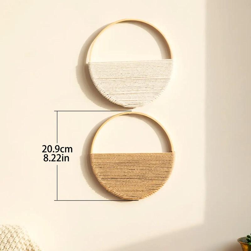 2pcs Wooden Circle Hanging Decoration, Bohemia Style Minimalistic Wall Art Ornament For Home Living Room Bedroom Decoration