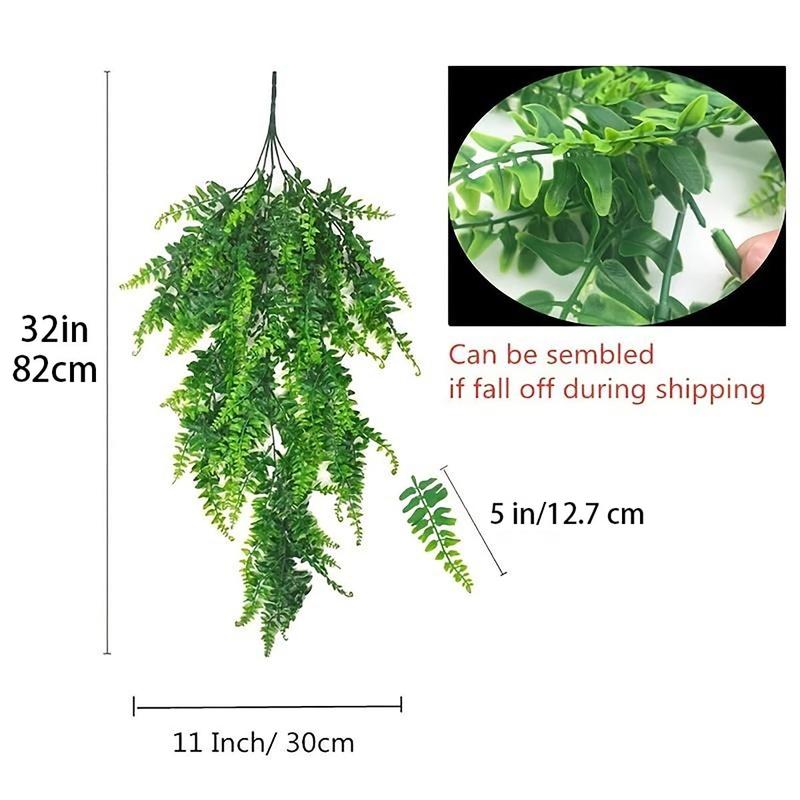 Artificial Boston Fern, 2counts Fake Hanging Plant Vine Outdoor Decoration Plant for Wall, Wedding Party Decor