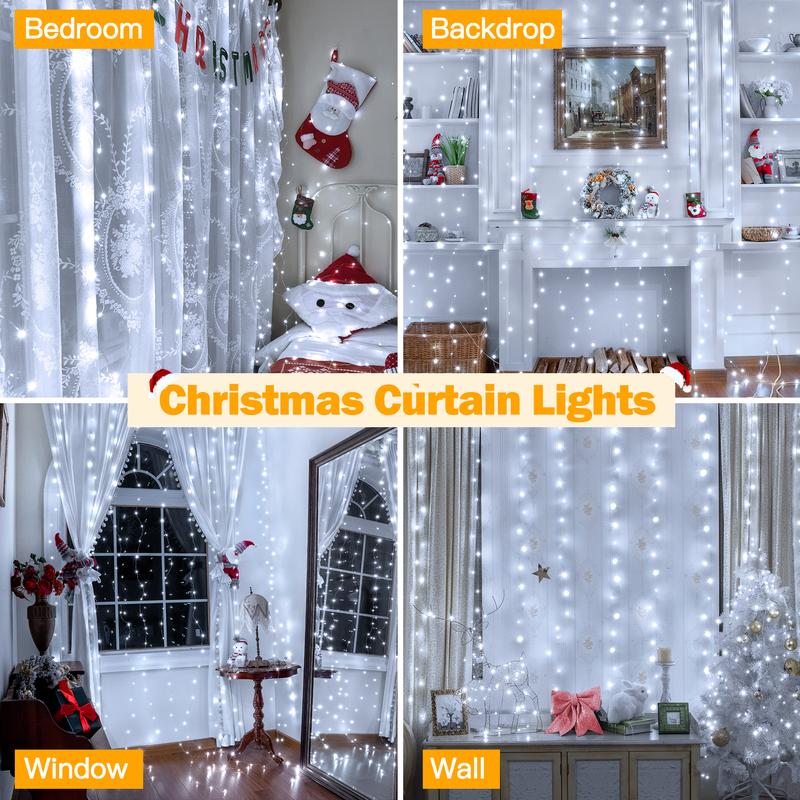 Ollny LED Curtain String Light, 1 Count Fairy Curtain Light with Hook for Window Bedroom Indoor Party Wall Decor Christmas Gift Halloween Decorations