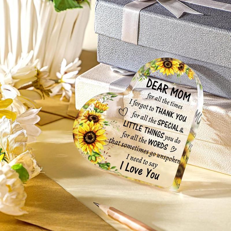 Birthday Gifts for Mom from Daughter Son, To My Mom Acrylic Heart Sign Presents, Mothers Day Christmas Valentines Day Gifts for Mom from Kids, I Love You Mom Gifts Acrylic