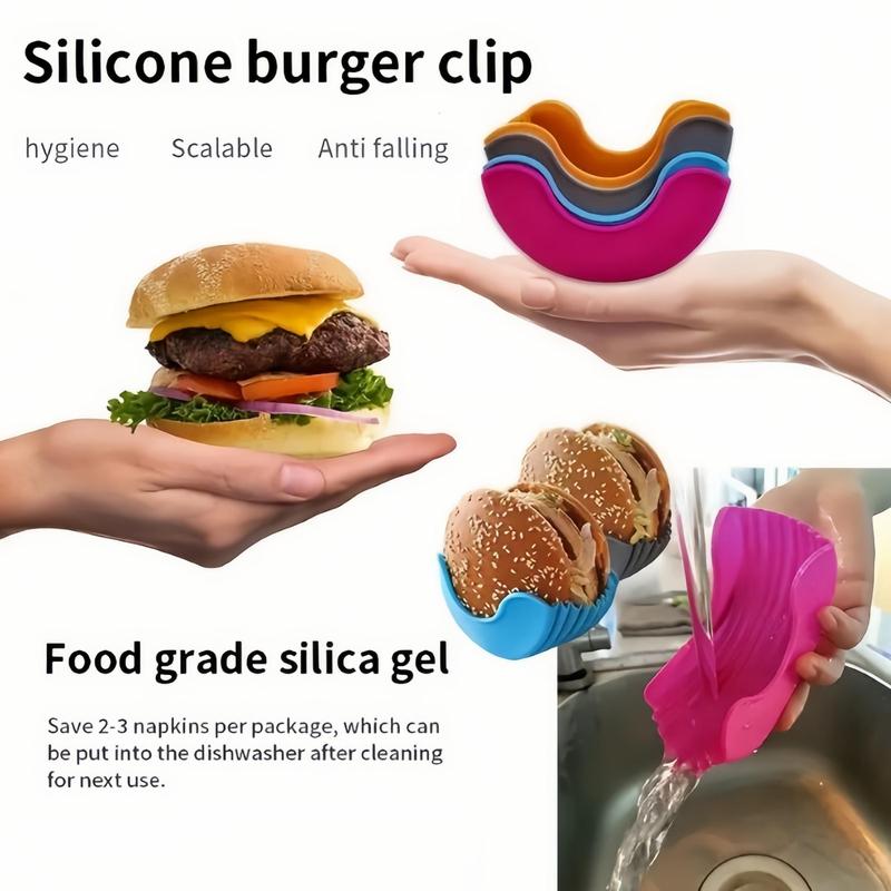 Reusable Burger Holder, 4 Counts Silicone Burger Storage Box, Burger Tool Holder, Kitchen Storage Box for Home Dining Room Picnic