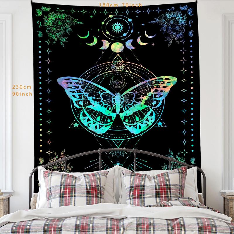 1 Count Dreamy Butterfly Pattern Throw Blanket, Boho Moon & Butterfly Tapestry, Wall Hanging Decor for Home Bedroom Living Room